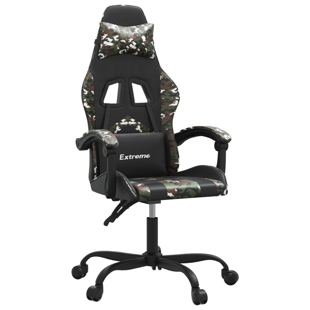 Silla gaming giratoria cuero sintético negro y camuflaje vidaXL