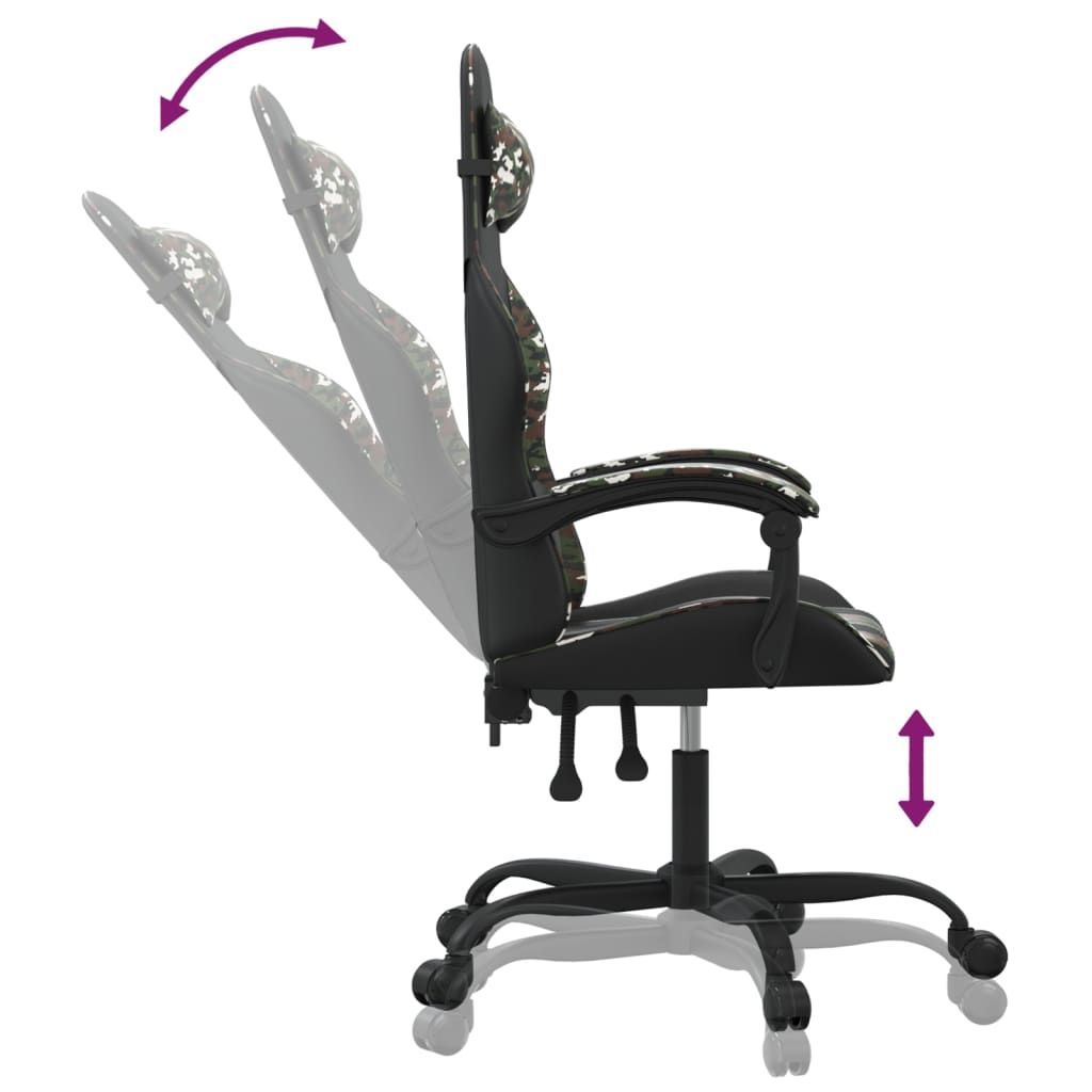 Silla gaming giratoria cuero sintético negro y camuflaje vidaXL