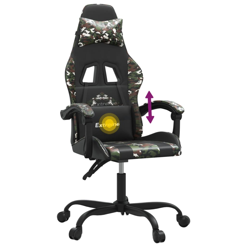 Silla gaming giratoria cuero sintético negro y camuflaje vidaXL