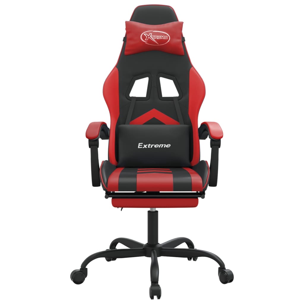 Silla gaming giratoria y reposapiés cuero sintético negro rojo