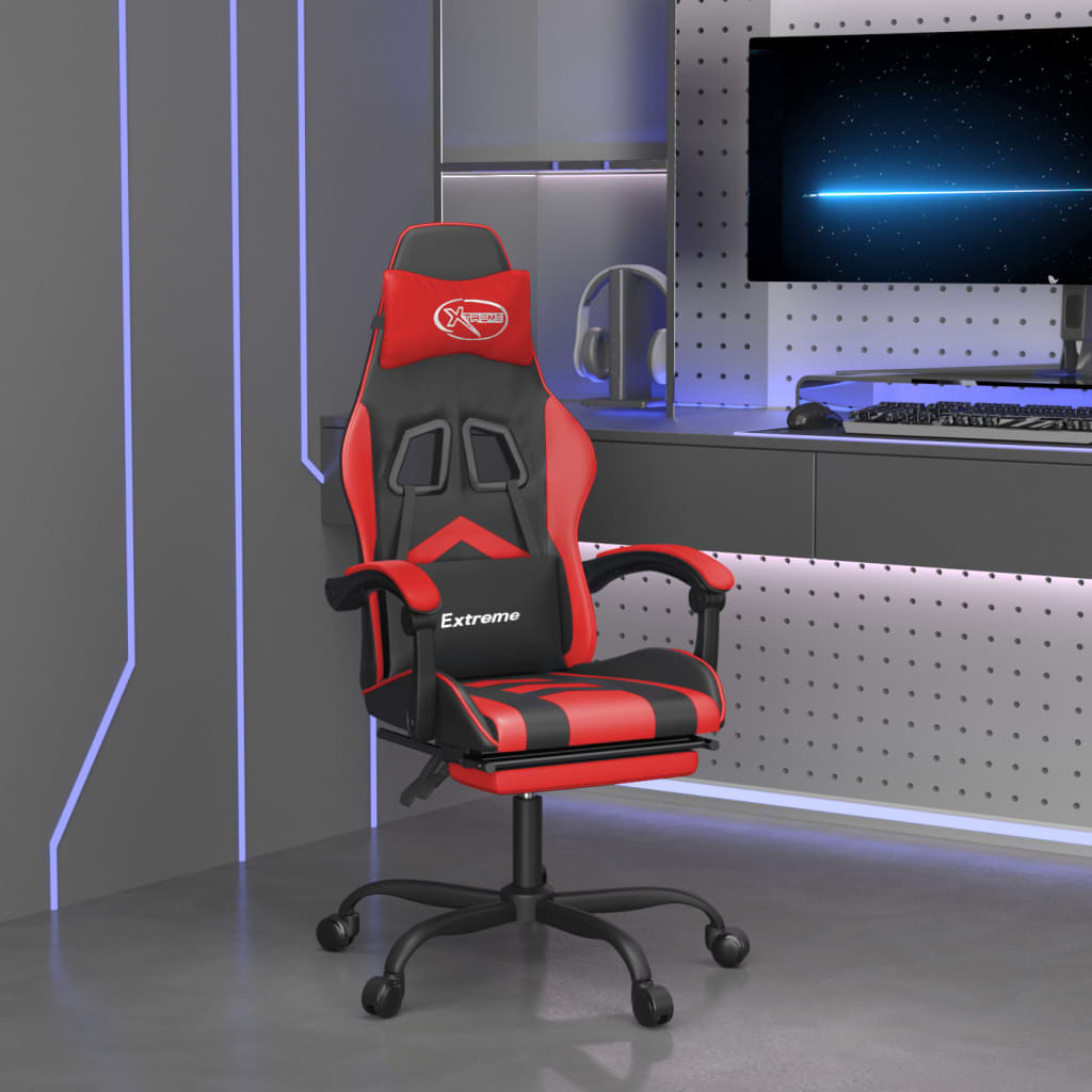 Vetonek Silla gaming giratoria y reposapiés cuero sintético negro rojo