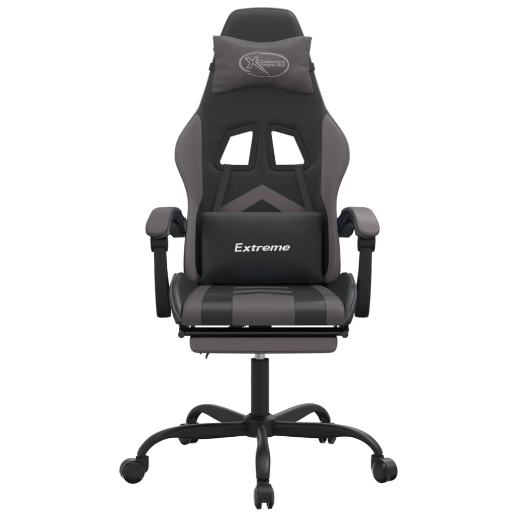 Rotating gaming chair and black synthetic leather gray leather