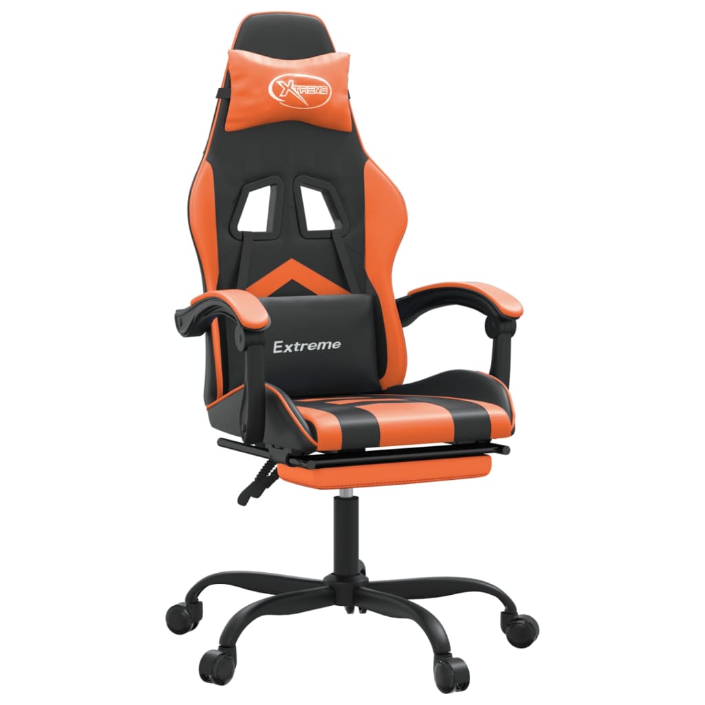 Silla gaming giratoria reposapiés cuero sintético negro naranja vidaXL