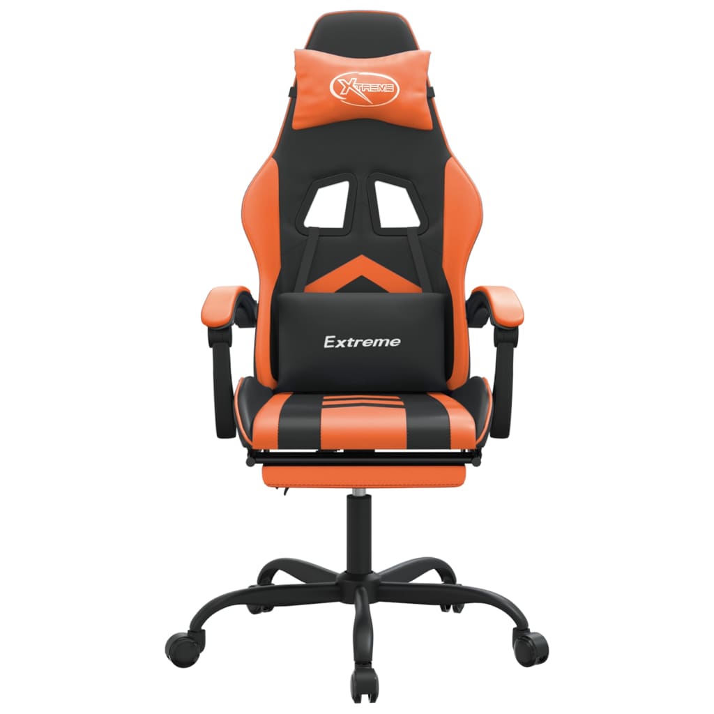 Silla gaming giratoria reposapiés cuero sintético negro naranja vidaXL