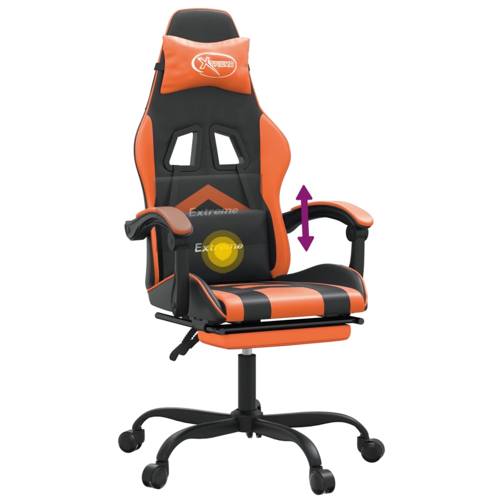 Silla gaming giratoria reposapiés cuero sintético negro naranja vidaXL