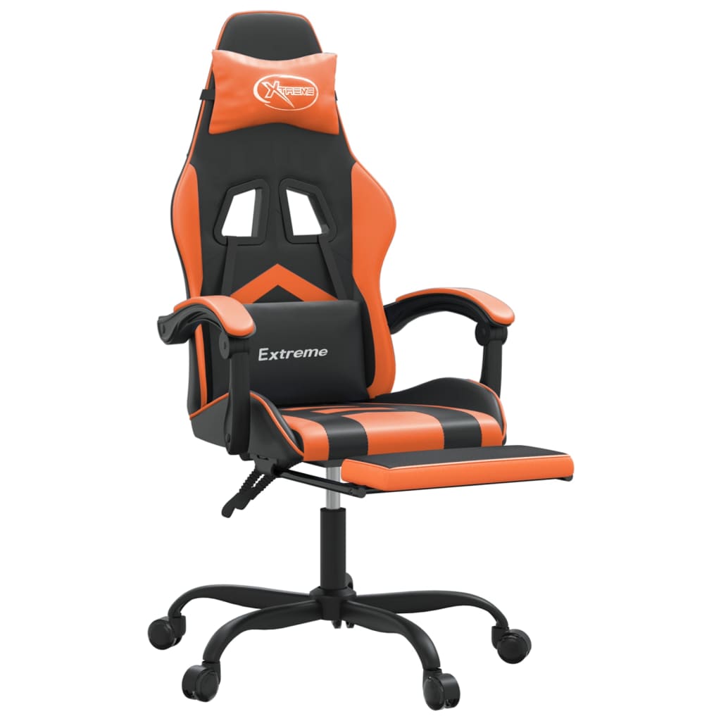 Silla gaming giratoria reposapiés cuero sintético negro naranja vidaXL