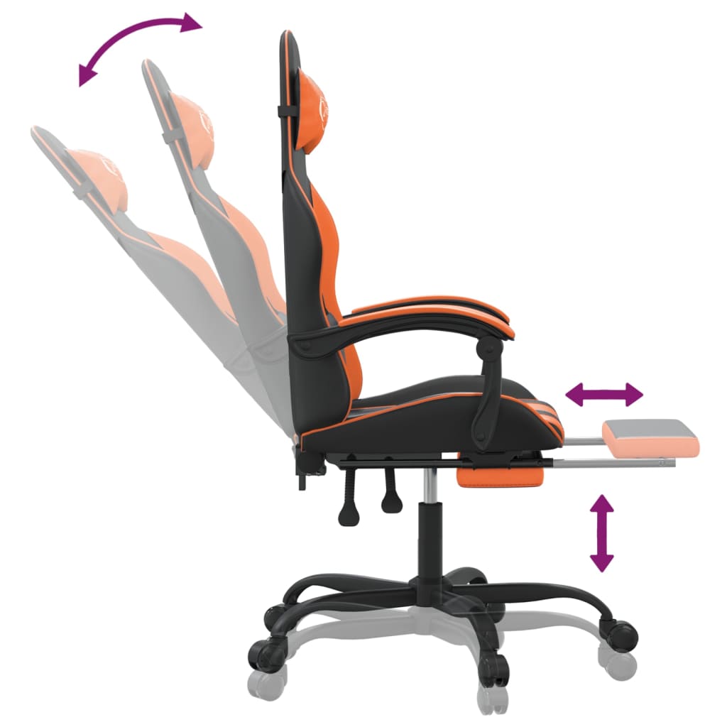 Silla gaming giratoria reposapiés cuero sintético negro naranja vidaXL