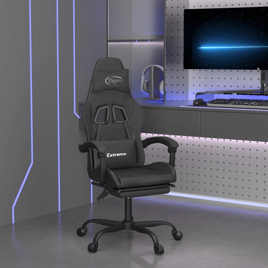 Vetonek Silla gaming giratoria y reposapiés cuero sintético negro