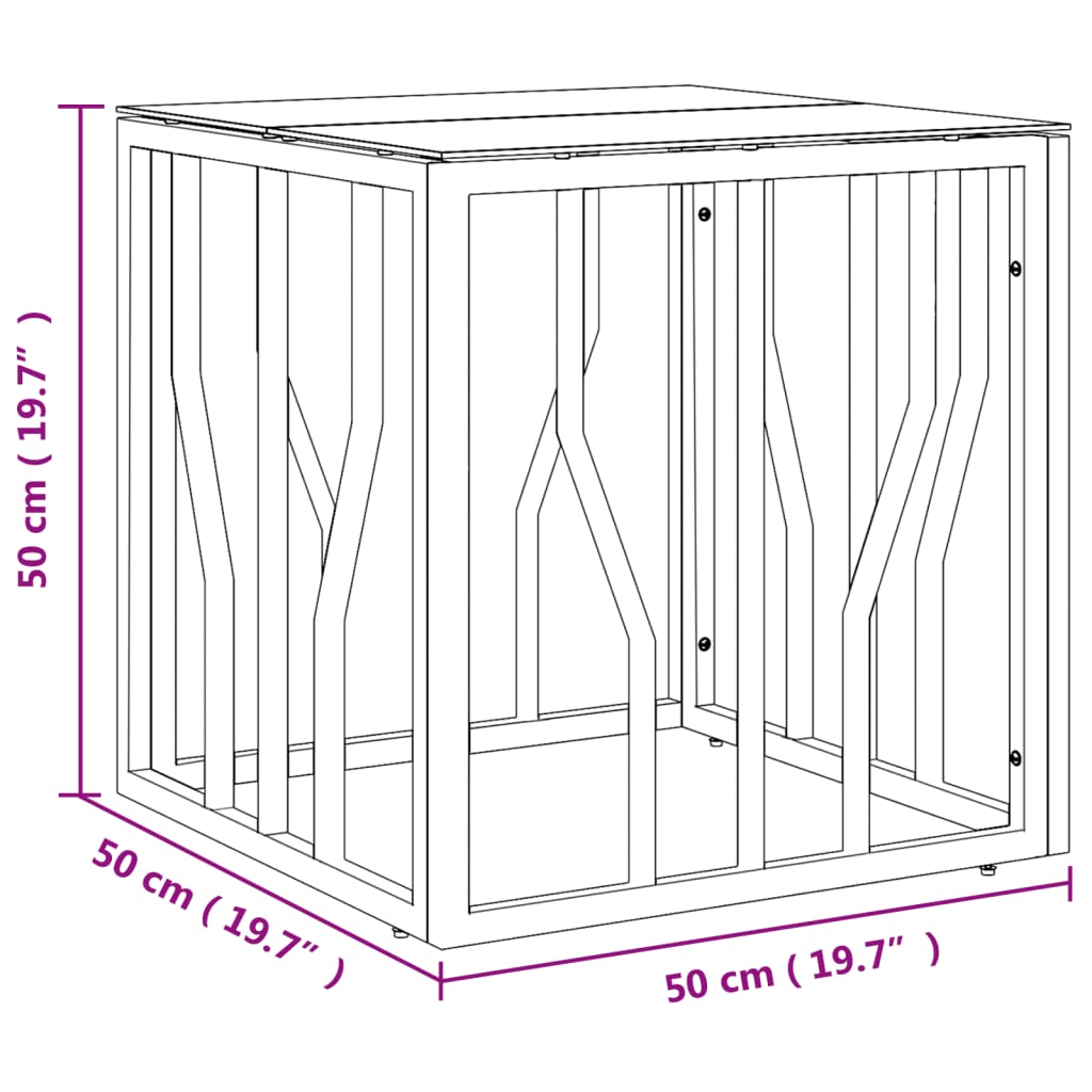 Tavolo centrale in acciaio inossidabile e vetro dorato 50x50x50 cm