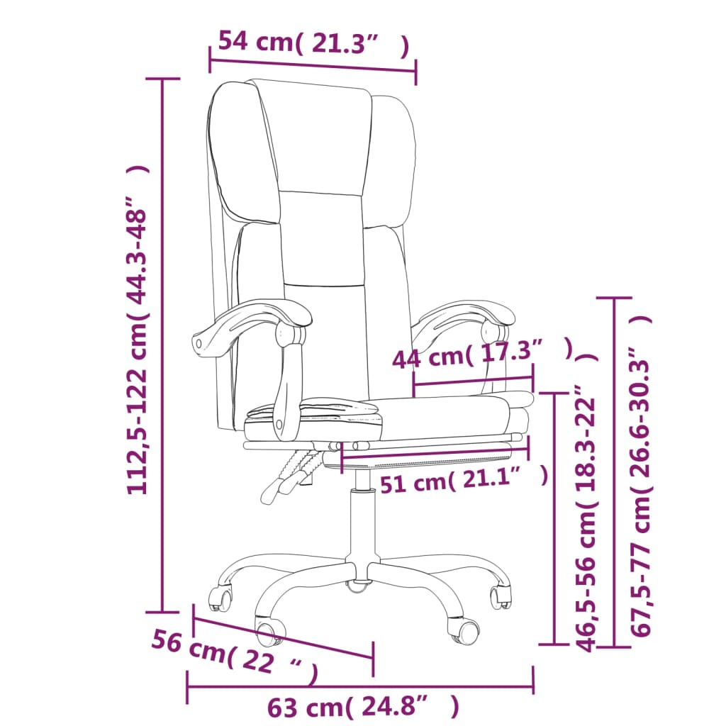 Silla de oficina reclinable cuero sintético rosa vidaXL