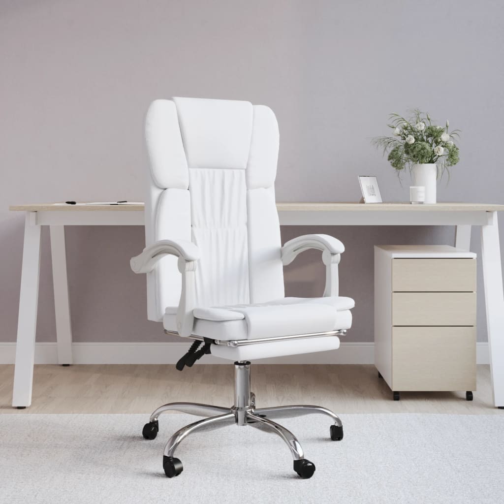 Vetonek Silla de oficina reclinable cuero sintético blanco