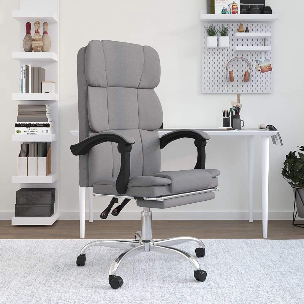 Vetonek Silla de oficina reclinable de tela gris claro