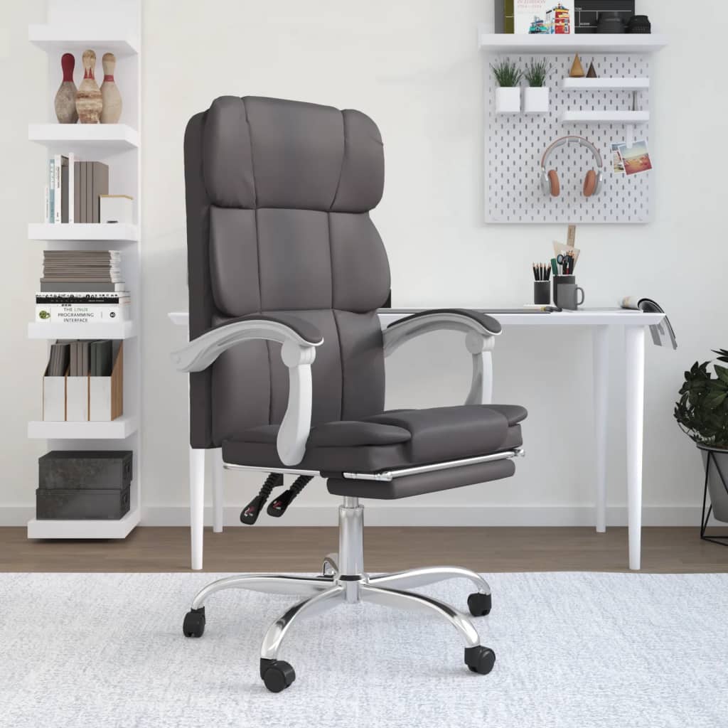 Vetonek Silla de oficina reclinable cuero sintético gris