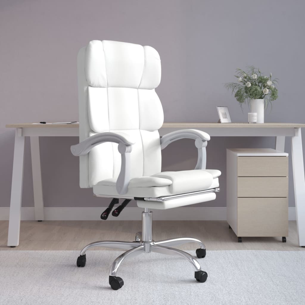 Vetonek Silla de oficina reclinable cuero sintético blanco