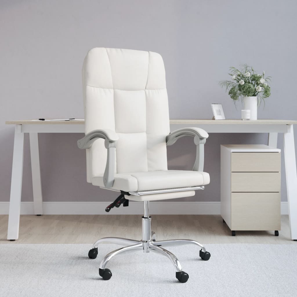 Vetonek Silla de oficina reclinable cuero sintético blanco