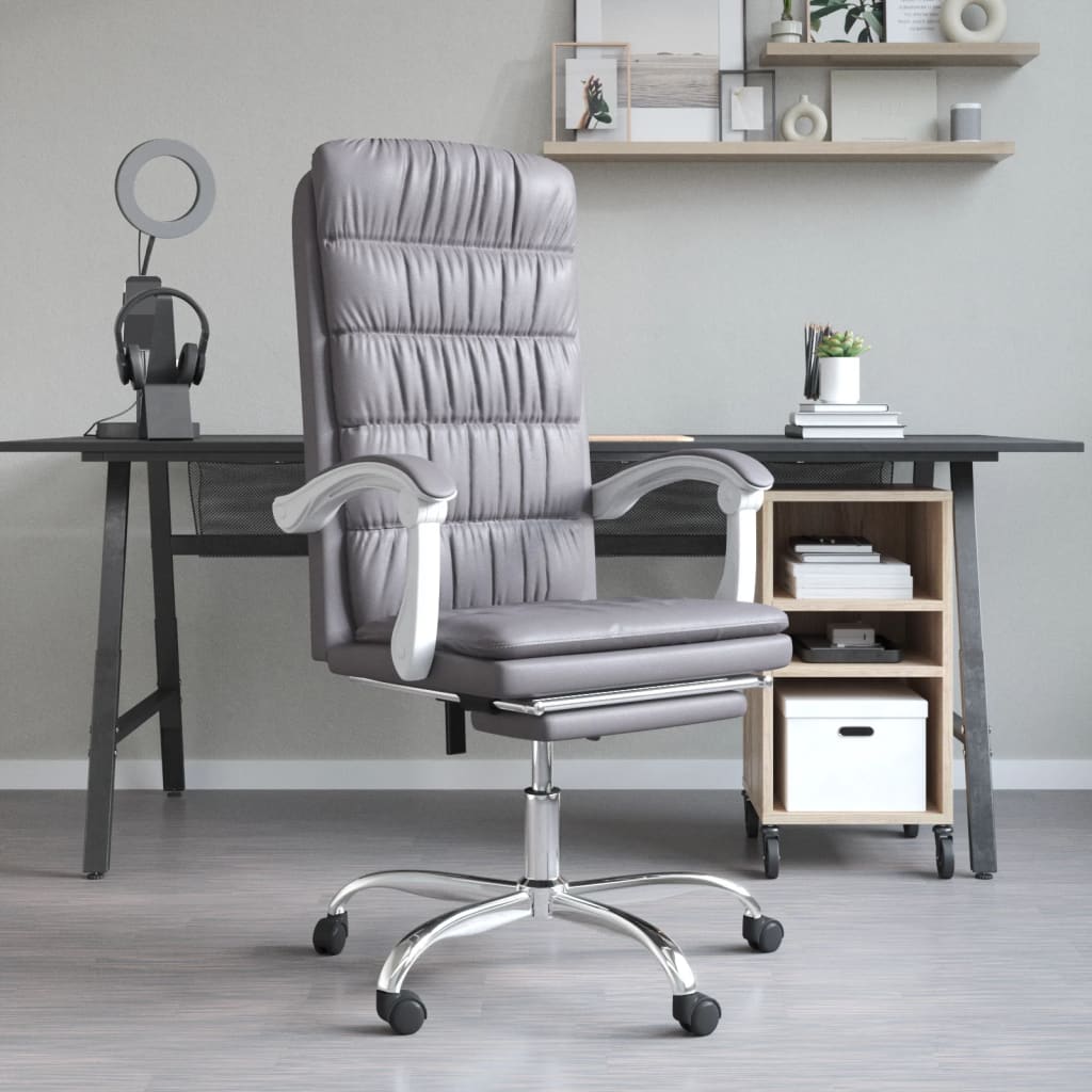 Vetonek Silla de oficina reclinable cuero sintético gris