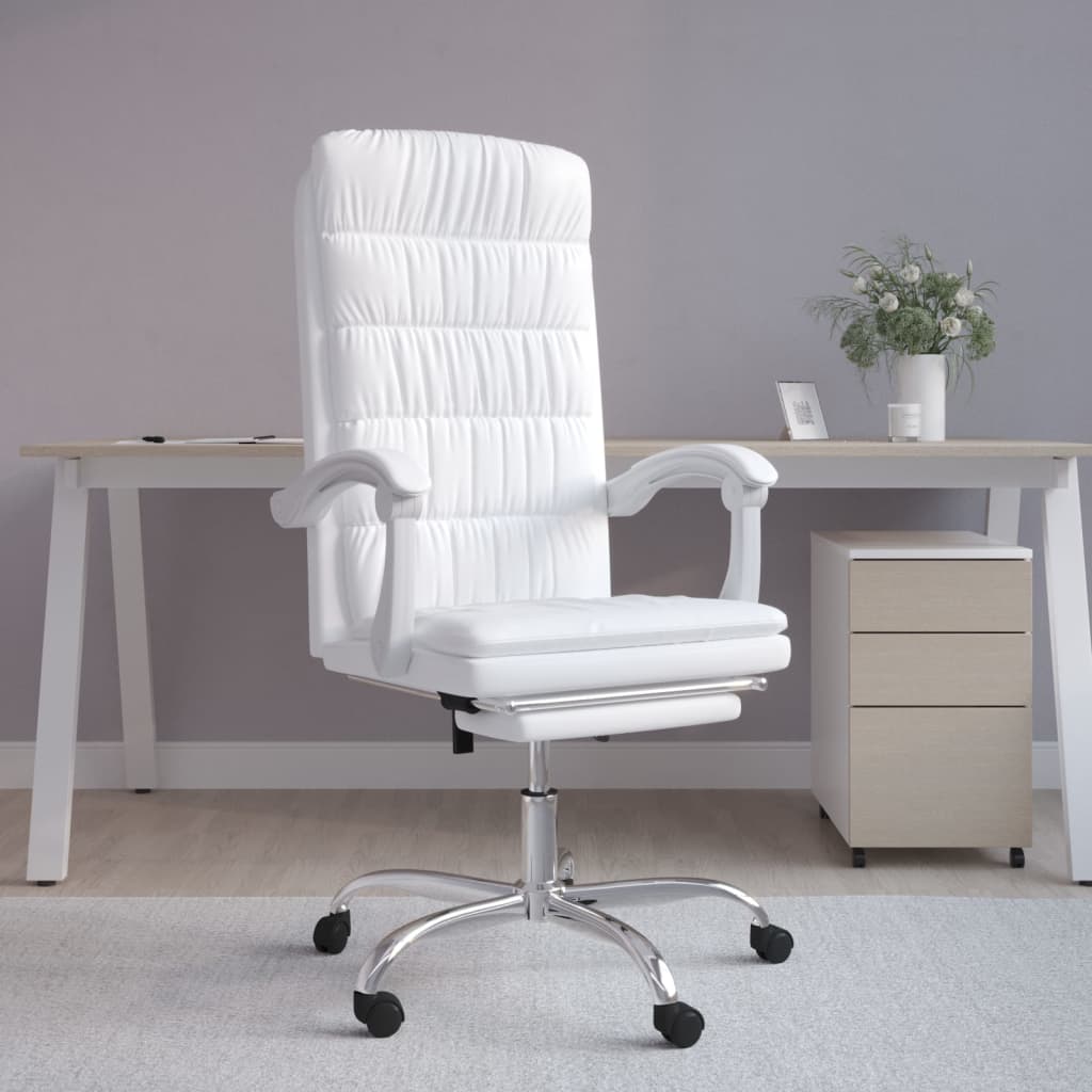 Vetonek Silla de oficina reclinable cuero sintético blanco