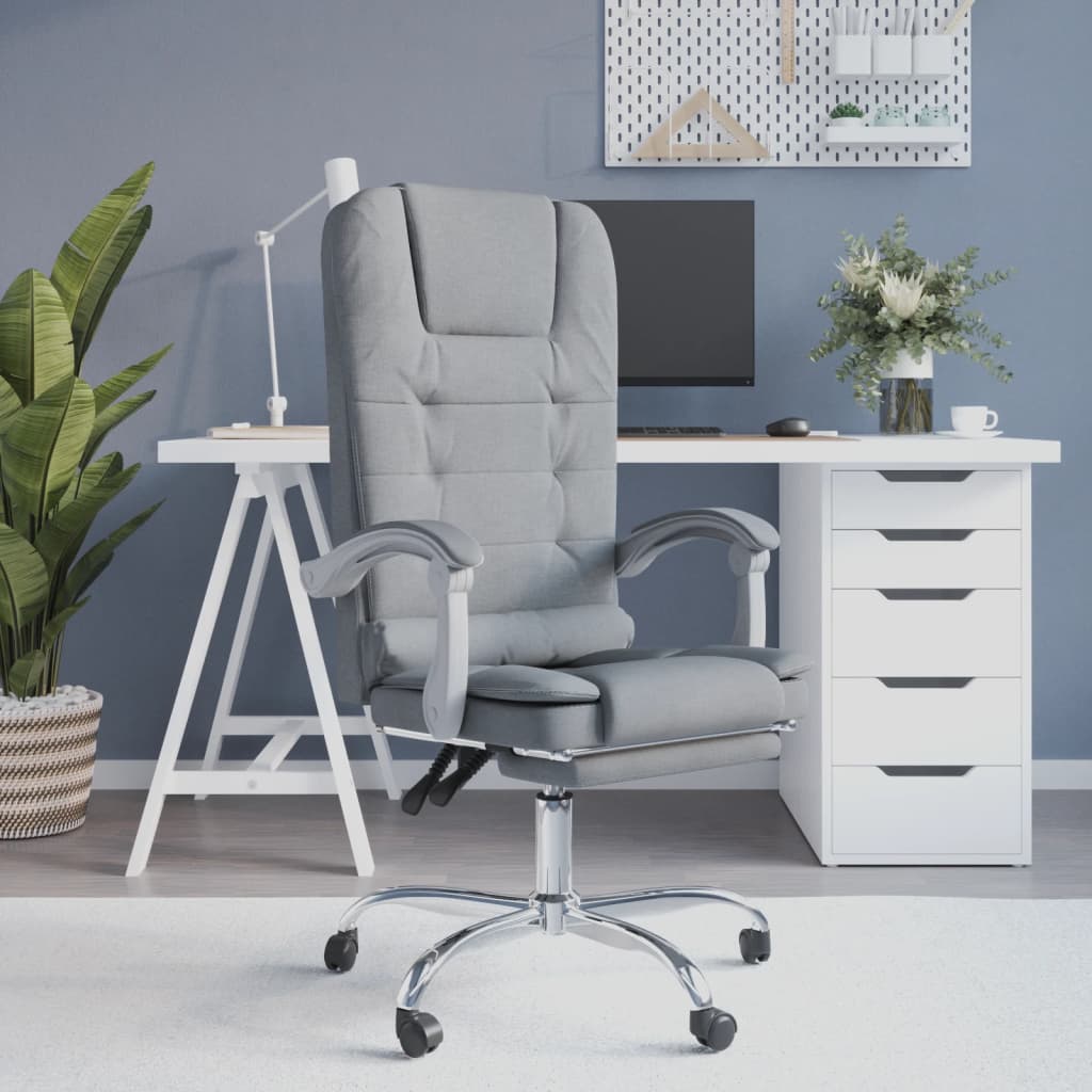 Vetonek Silla de oficina reclinable con masaje de tela gris claro