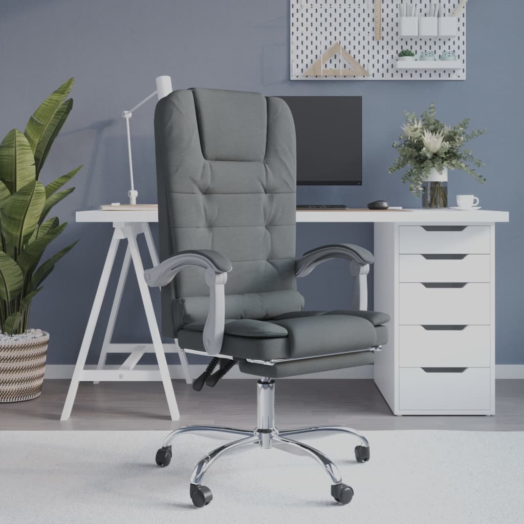 Vetonek Silla de oficina reclinable con masaje de tela gris oscuro