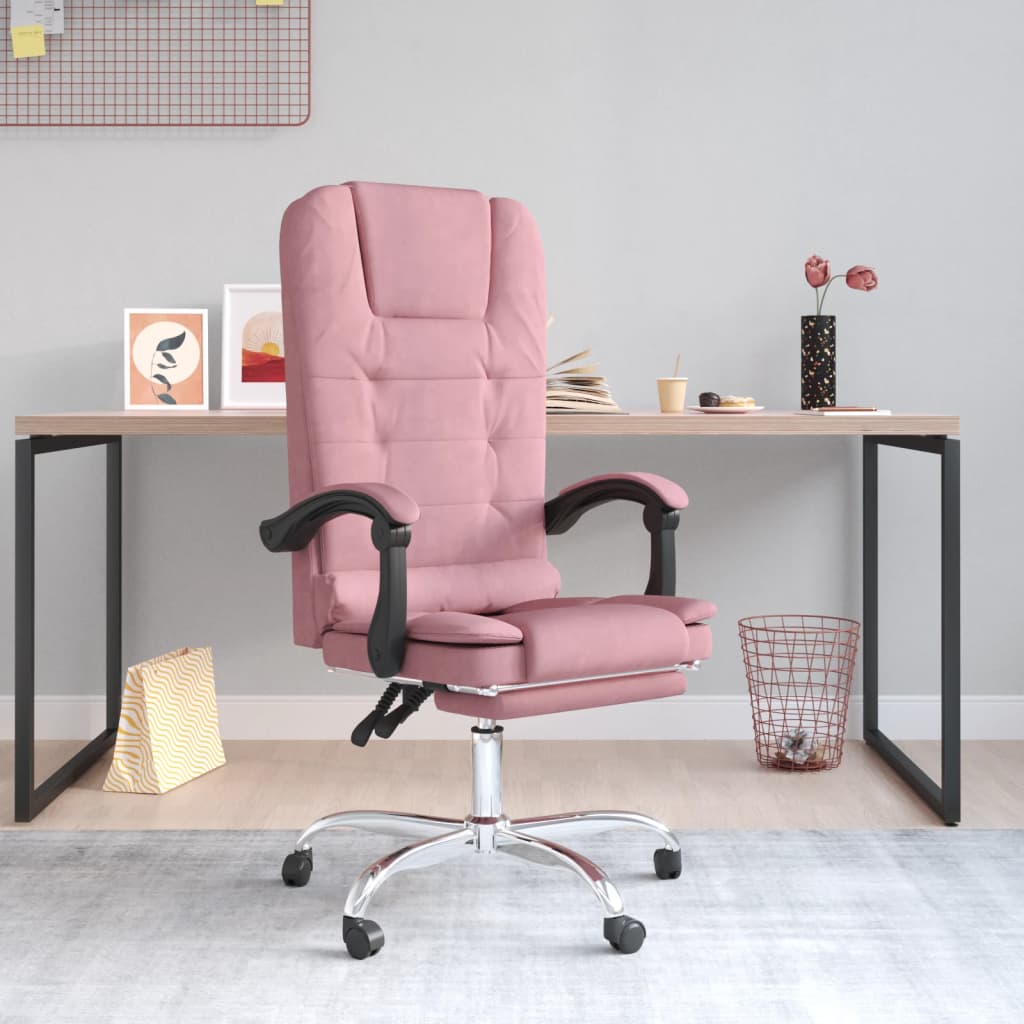 Vetonek Silla de oficina reclinable con masaje terciopelo rosa