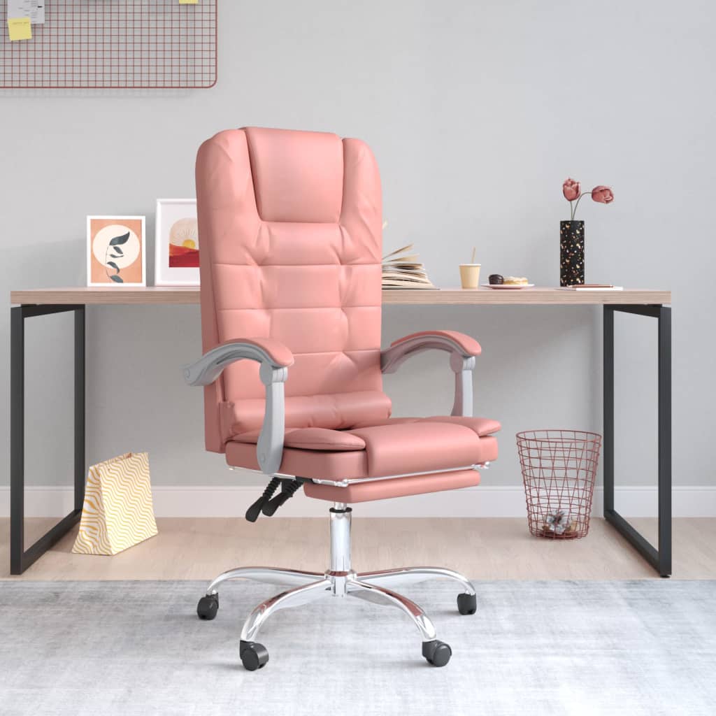 Vetonek Silla de oficina reclinable masaje cuero sintético rosa