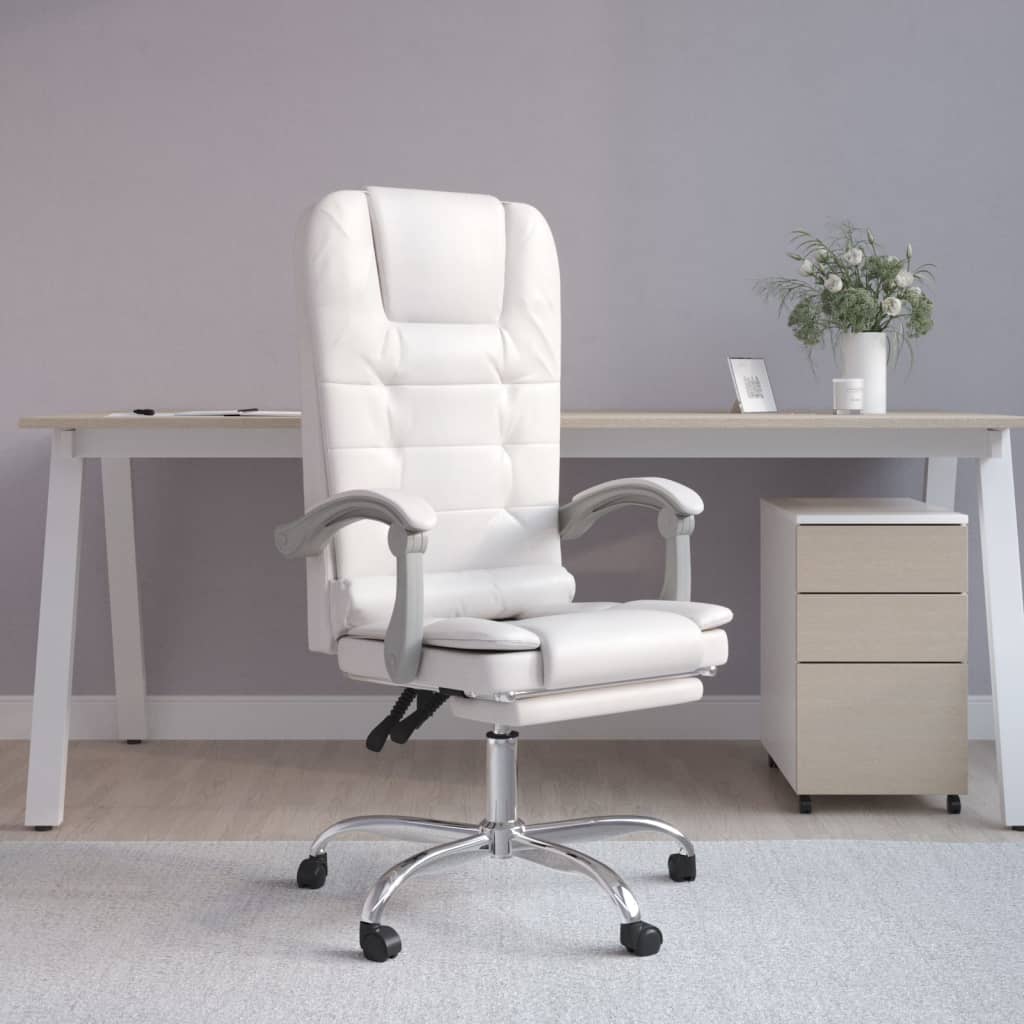 Vetonek Silla de oficina reclinable masaje cuero sintético blanco