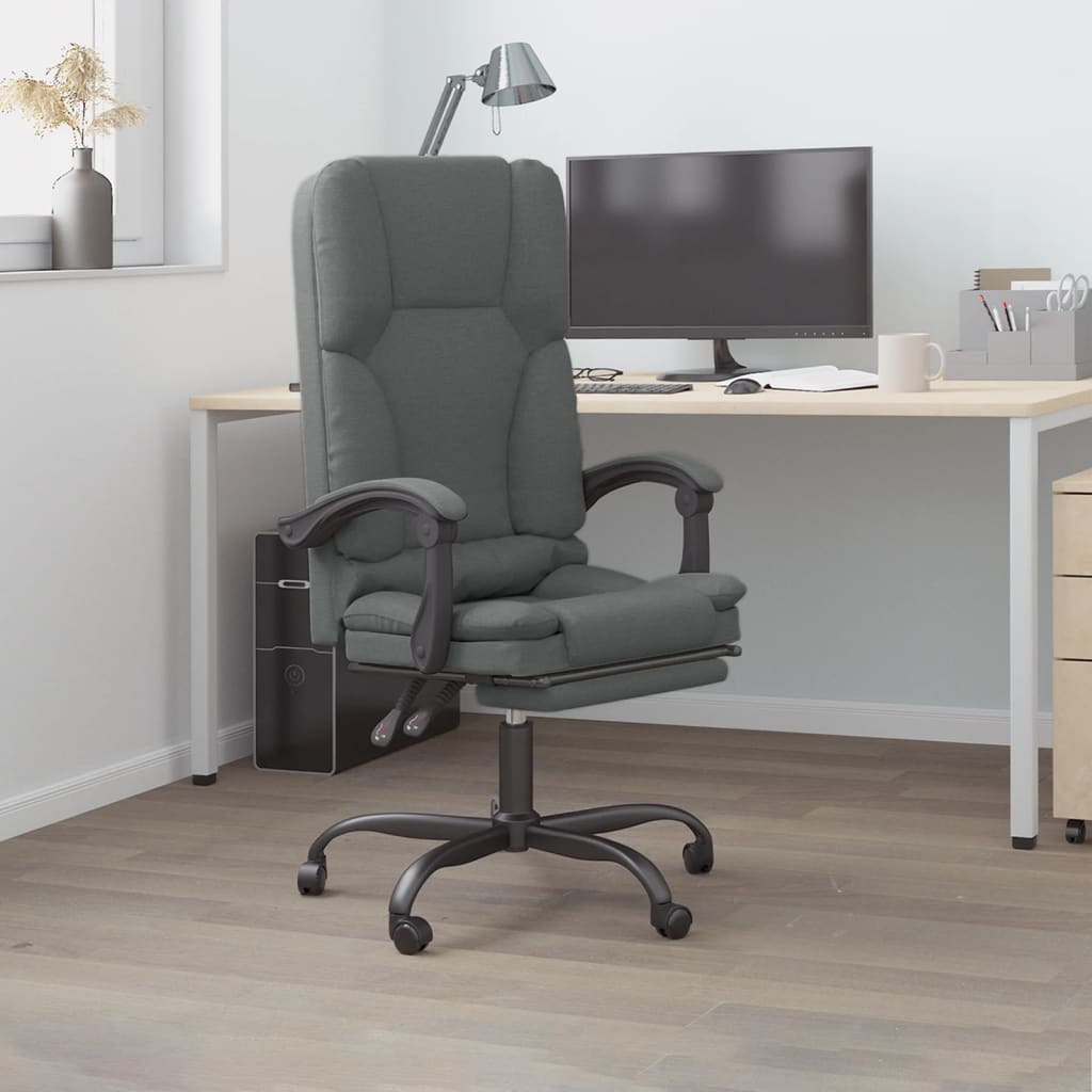 Vetonek Silla de oficina reclinable con masaje de tela gris oscuro