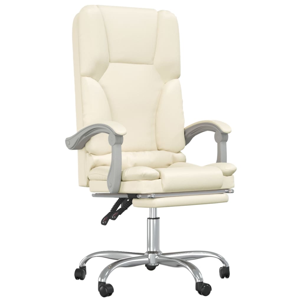 Silla de oficina reclinable masaje cuero sintético color crema vidaXL