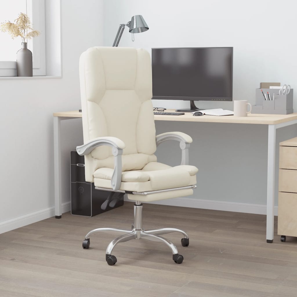 Vetonek Silla de oficina reclinable masaje cuero sintético color crema