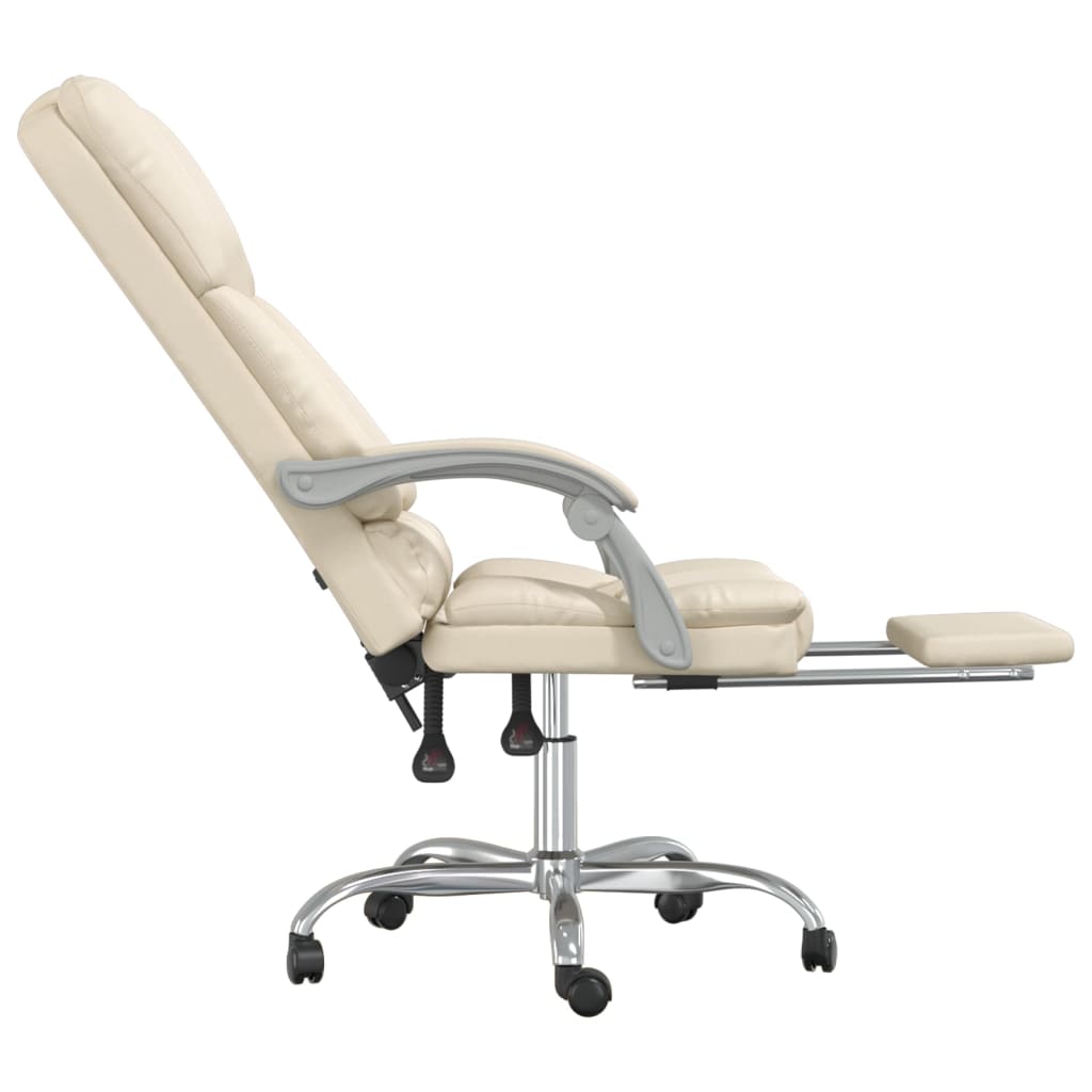 Silla de oficina reclinable masaje cuero sintético color crema vidaXL