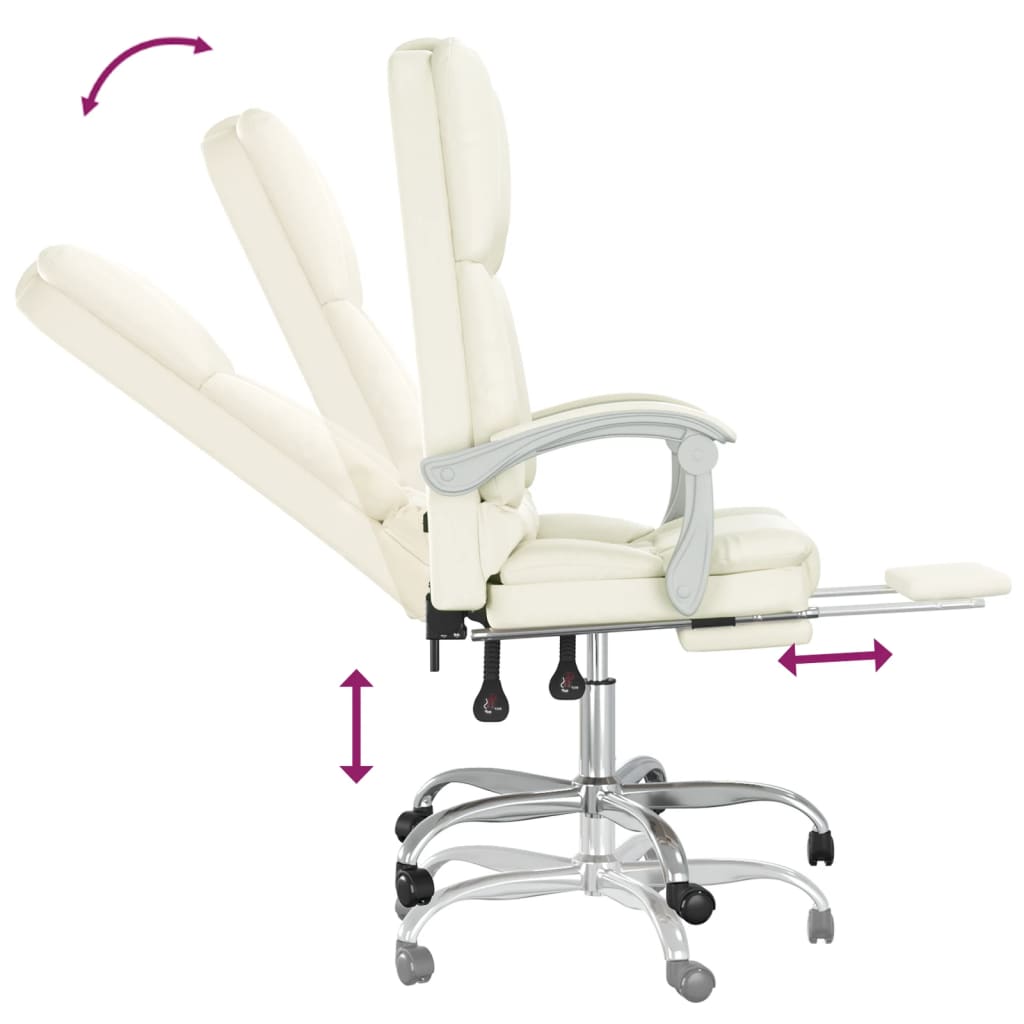 Silla de oficina reclinable masaje cuero sintético color crema vidaXL