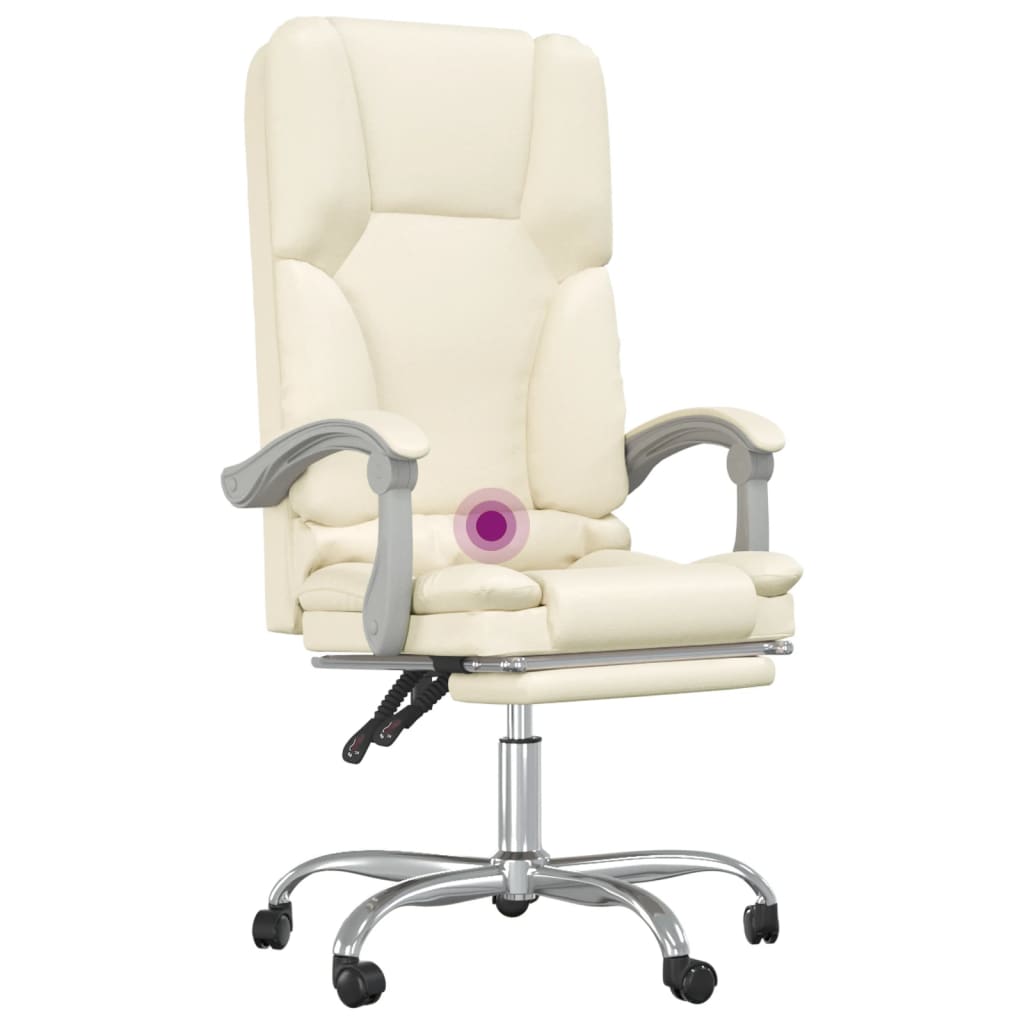 Silla de oficina reclinable masaje cuero sintético color crema vidaXL