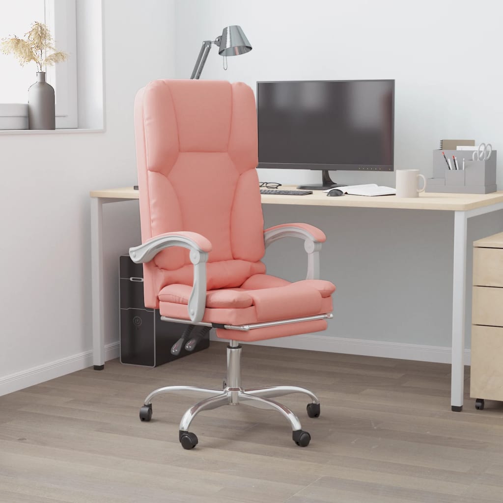 Vetonek Silla de oficina reclinable masaje cuero sintético rosa