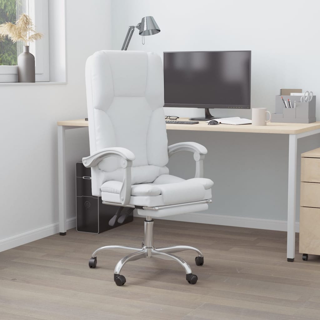 Vetonek Silla de oficina reclinable masaje cuero sintético blanco