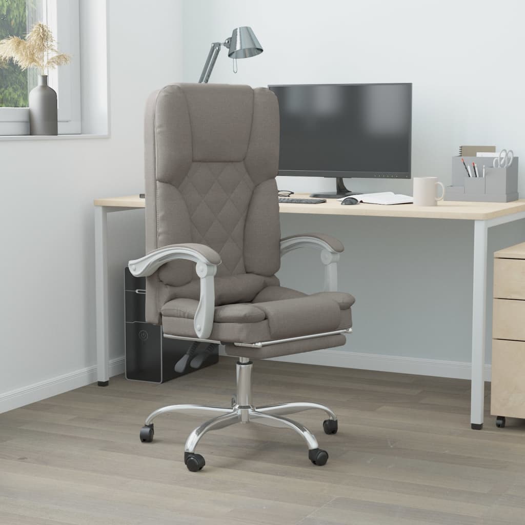 Vetonek Silla de oficina reclinable con masaje tela gris taupé