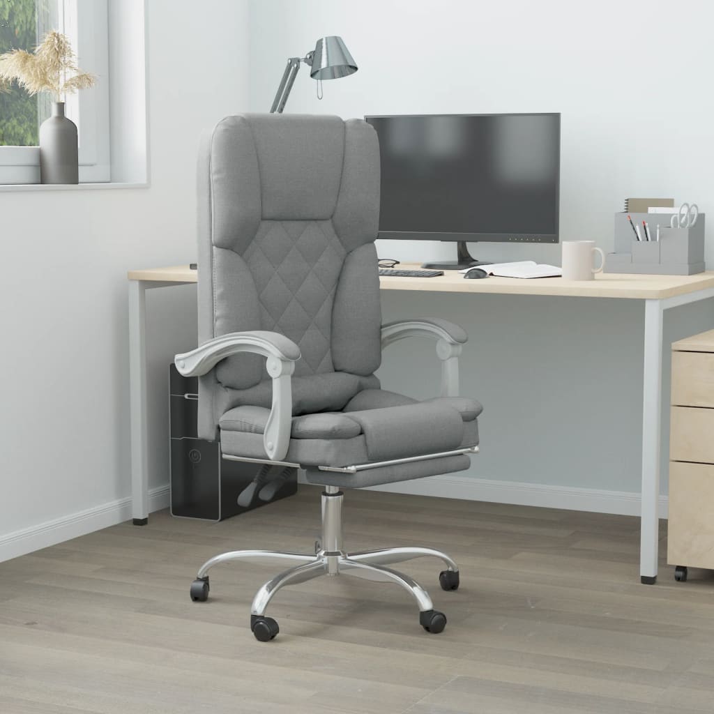 Vetonek Silla de oficina reclinable con masaje de tela gris claro