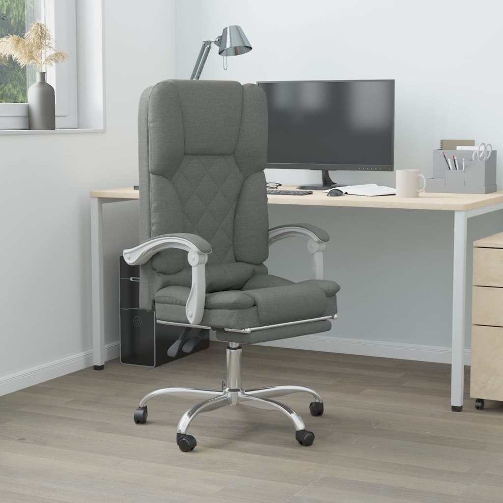 Vetonek Silla de oficina reclinable con masaje de tela gris oscuro