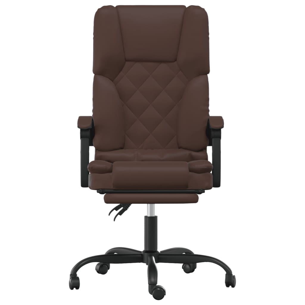 Reclinable office chair Brown synthetic leather massage