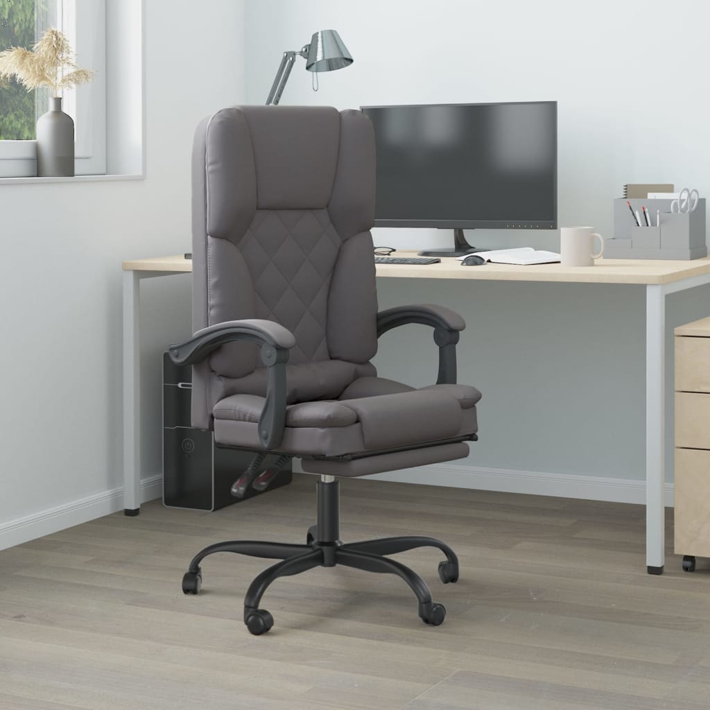 Vetonek Silla de oficina reclinable masaje cuero sintético gris