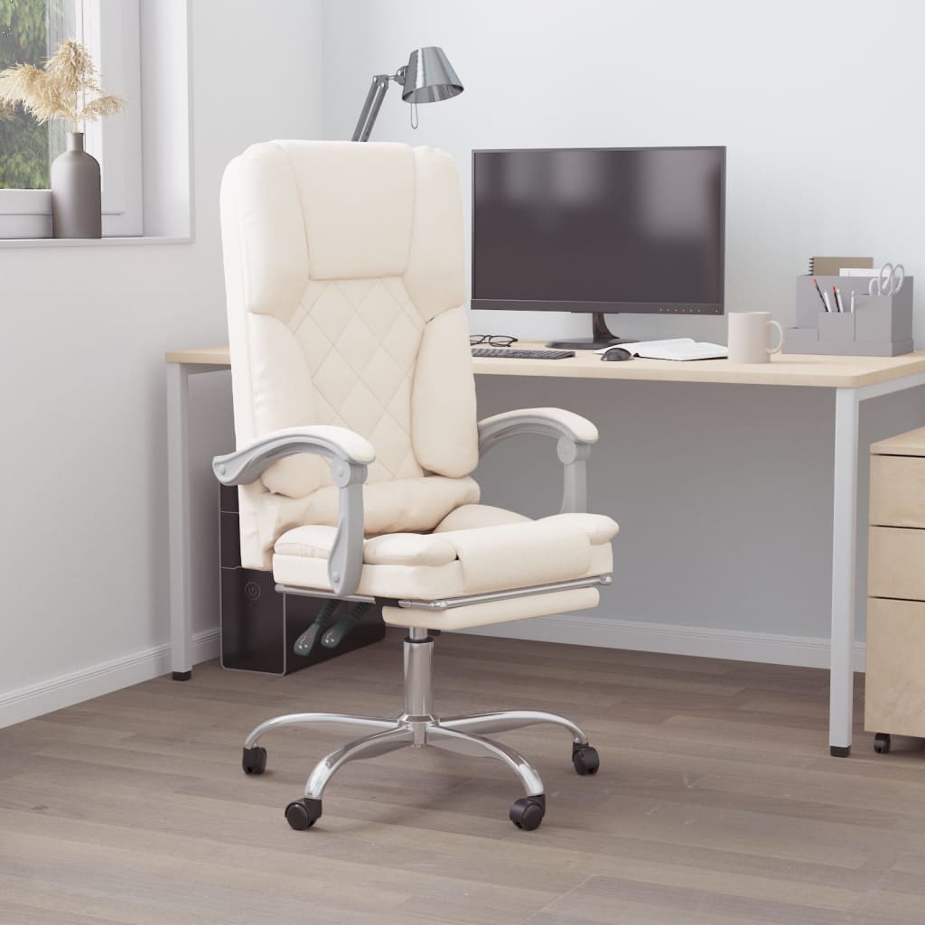 Vetonek Silla de oficina reclinable masaje cuero sintético color crema