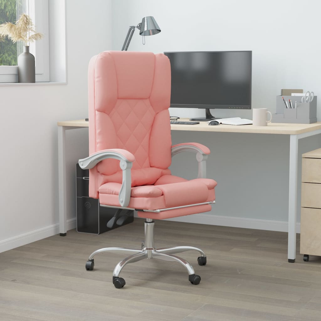 Vetonek Silla de oficina reclinable masaje cuero sintético rosa