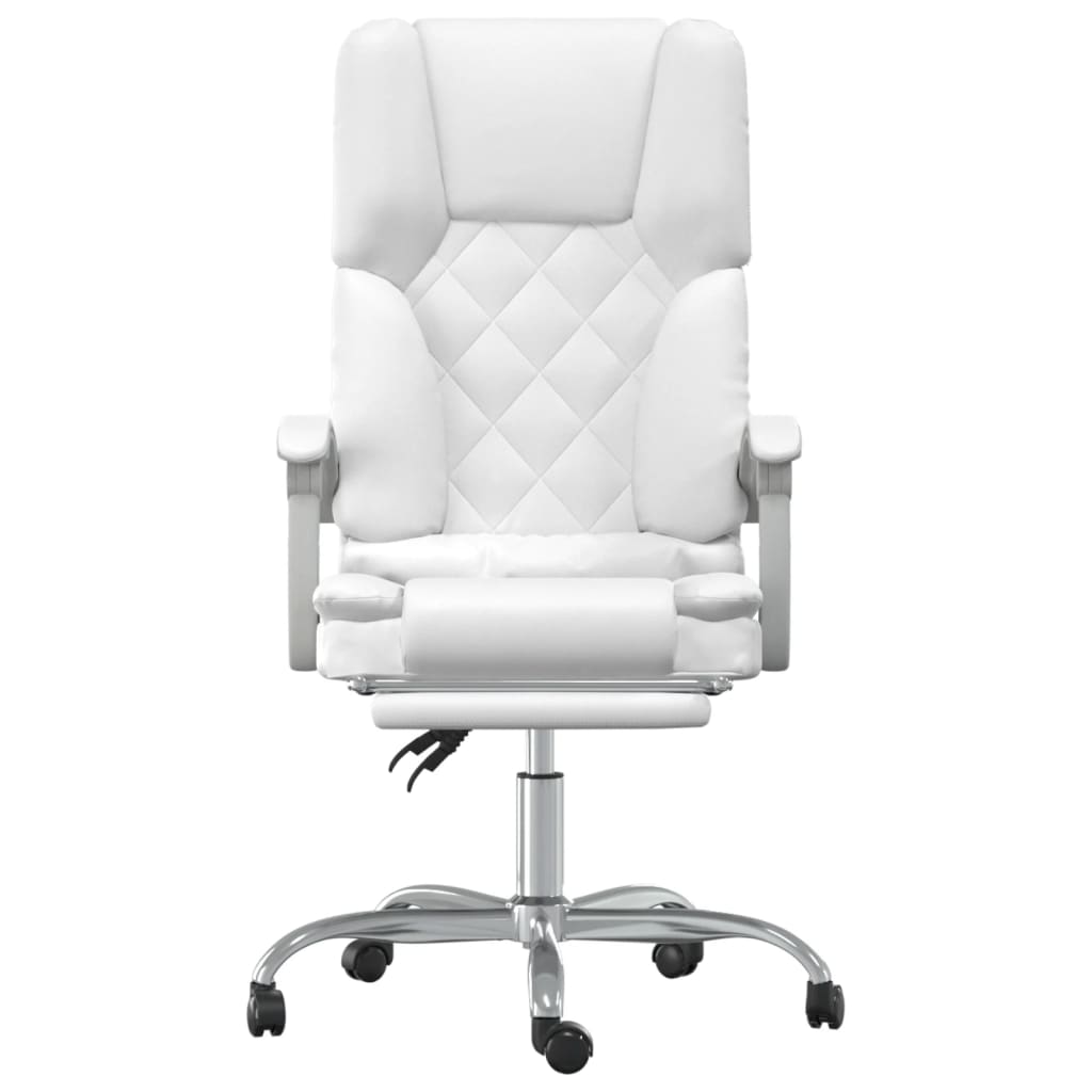 Reclinable office chair White synthetic leather massage