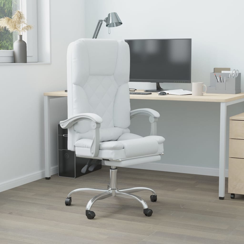 Vetonek Silla de oficina reclinable masaje cuero sintético blanco