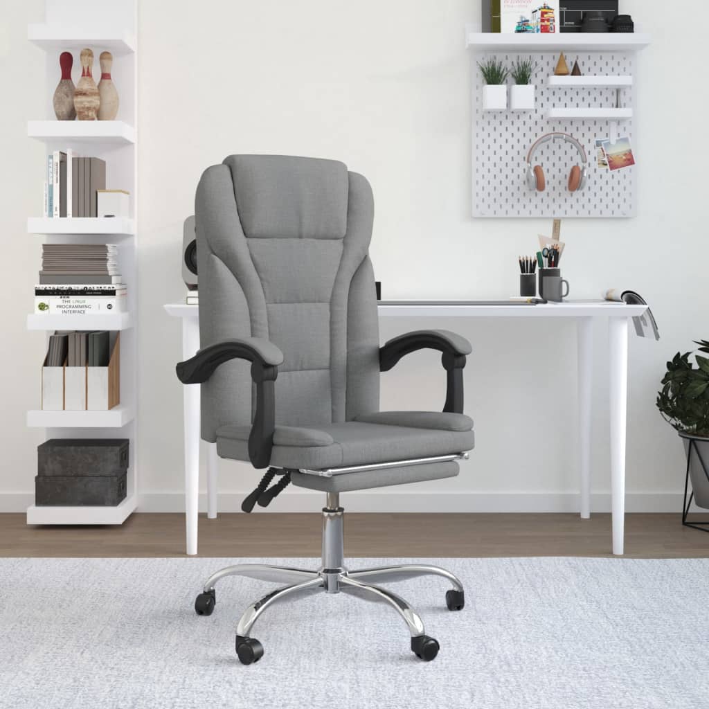 Vetonek Silla de oficina reclinable de tela gris claro