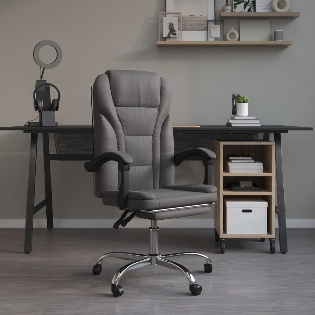 Vetonek Silla de oficina reclinable cuero sintético gris