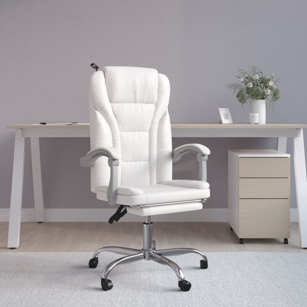 Vetonek Silla de oficina reclinable cuero sintético blanco