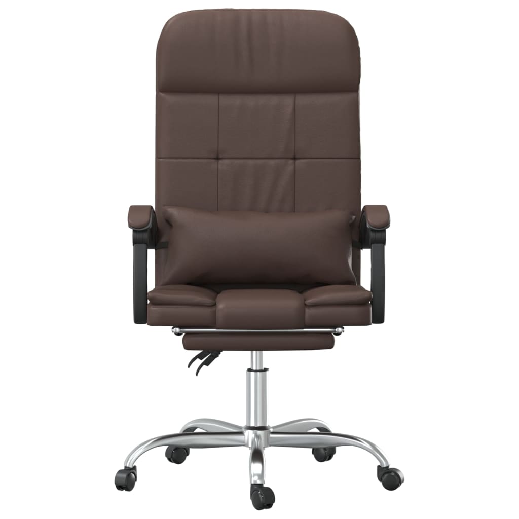 Reclinable office chair Brown synthetic leather massage