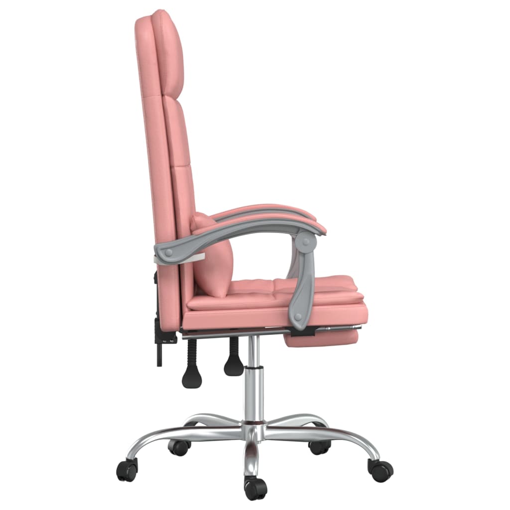 Silla de oficina reclinable masaje cuero sintético rosa vidaXL