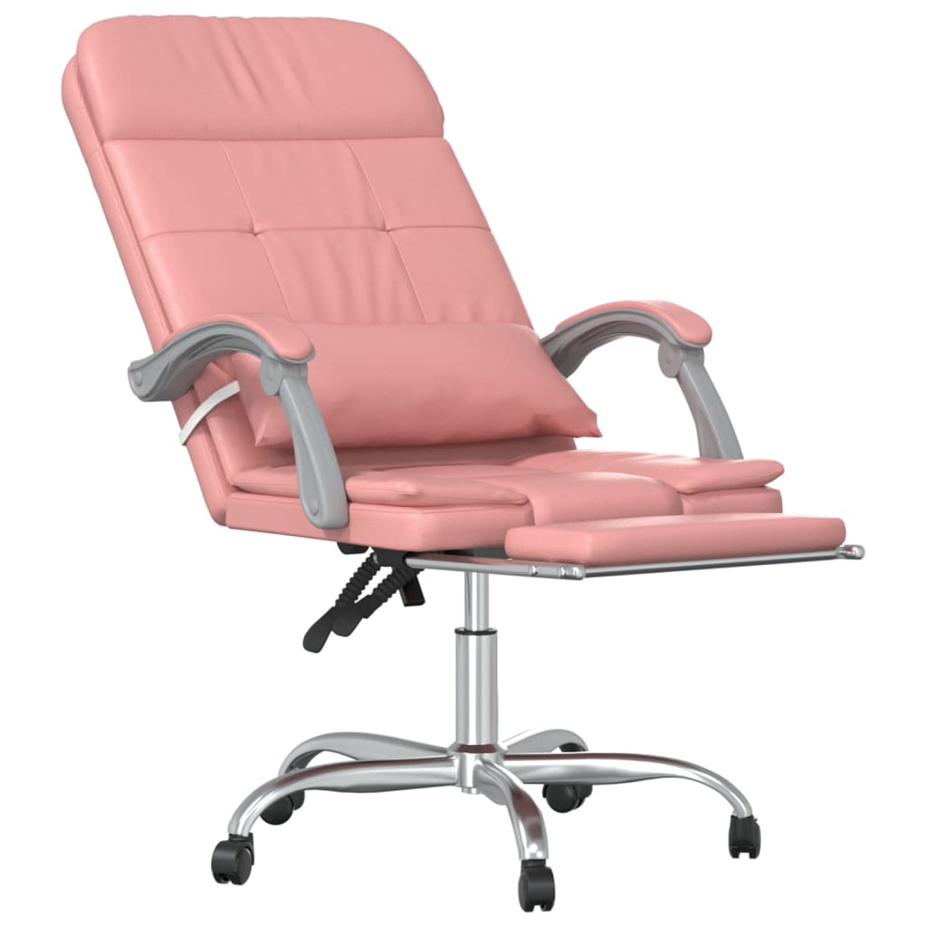 Silla de oficina reclinable masaje cuero sintético rosa vidaXL