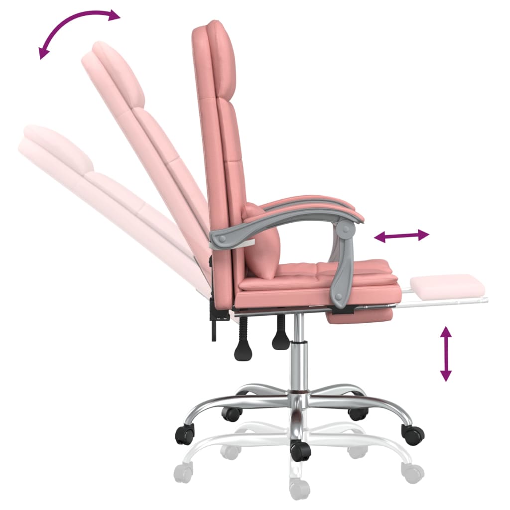 Silla de oficina reclinable masaje cuero sintético rosa vidaXL